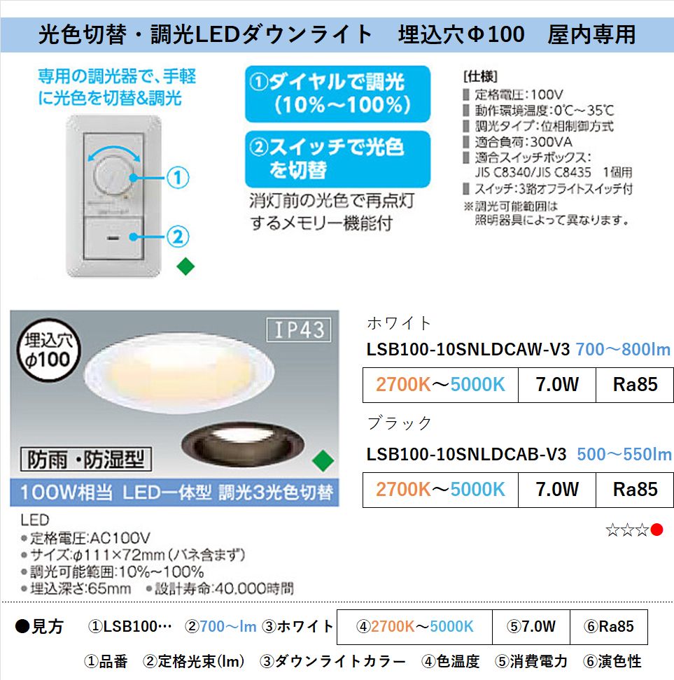 アイリスオーヤマ SB形ダウンライト LED一体型 調光3光色切替 100Ｗ相当 埋込穴Φ100 防雨・防湿型 : 10s : セブン住設 - 通販  - Yahoo!ショッピング