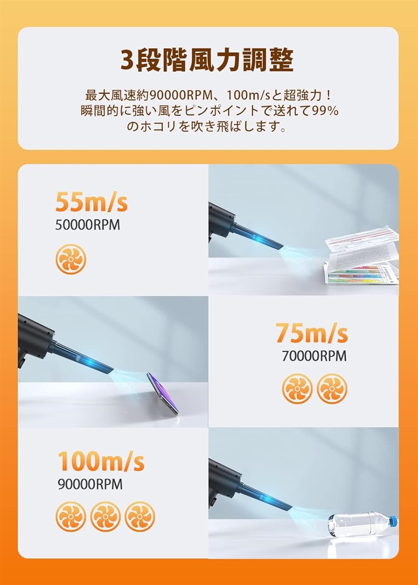 電動エアダスター ミニ掃除機 1台2役 90000RPM吹き出し力 吸引力9KPa