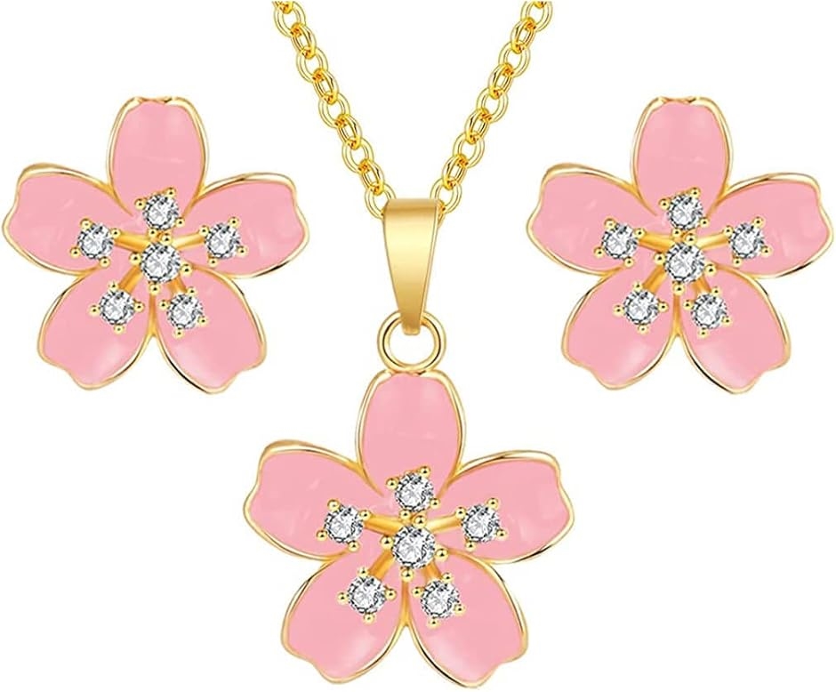 Yahoo! Yahoo!ショッピング(ヤフー ショッピング)桜 ピアス ネックレス セット さくら レディース スタッドピアス k18金RGP 大人 可愛い 金属アレルギー対応 MDM（ ピンク）