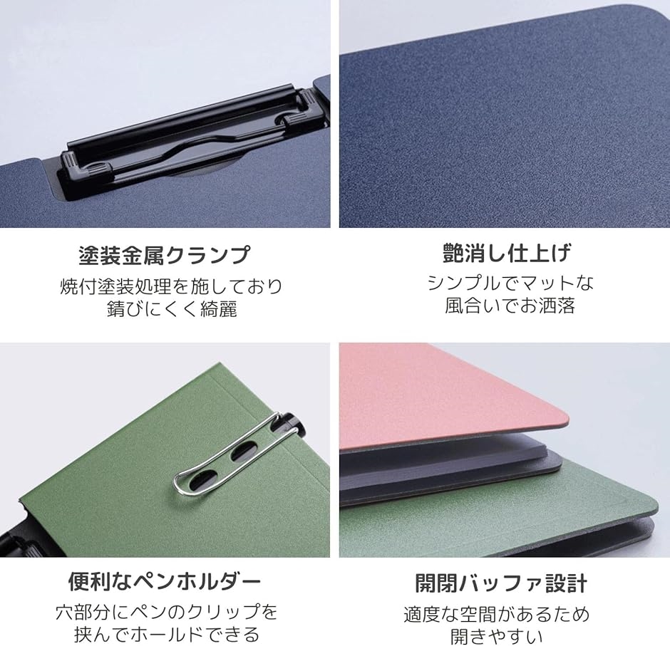 バインダー A4 クリップボード 2つ折り ペンホルダー付 2個セット(ブラック,  横) | ブランド登録なし | 05