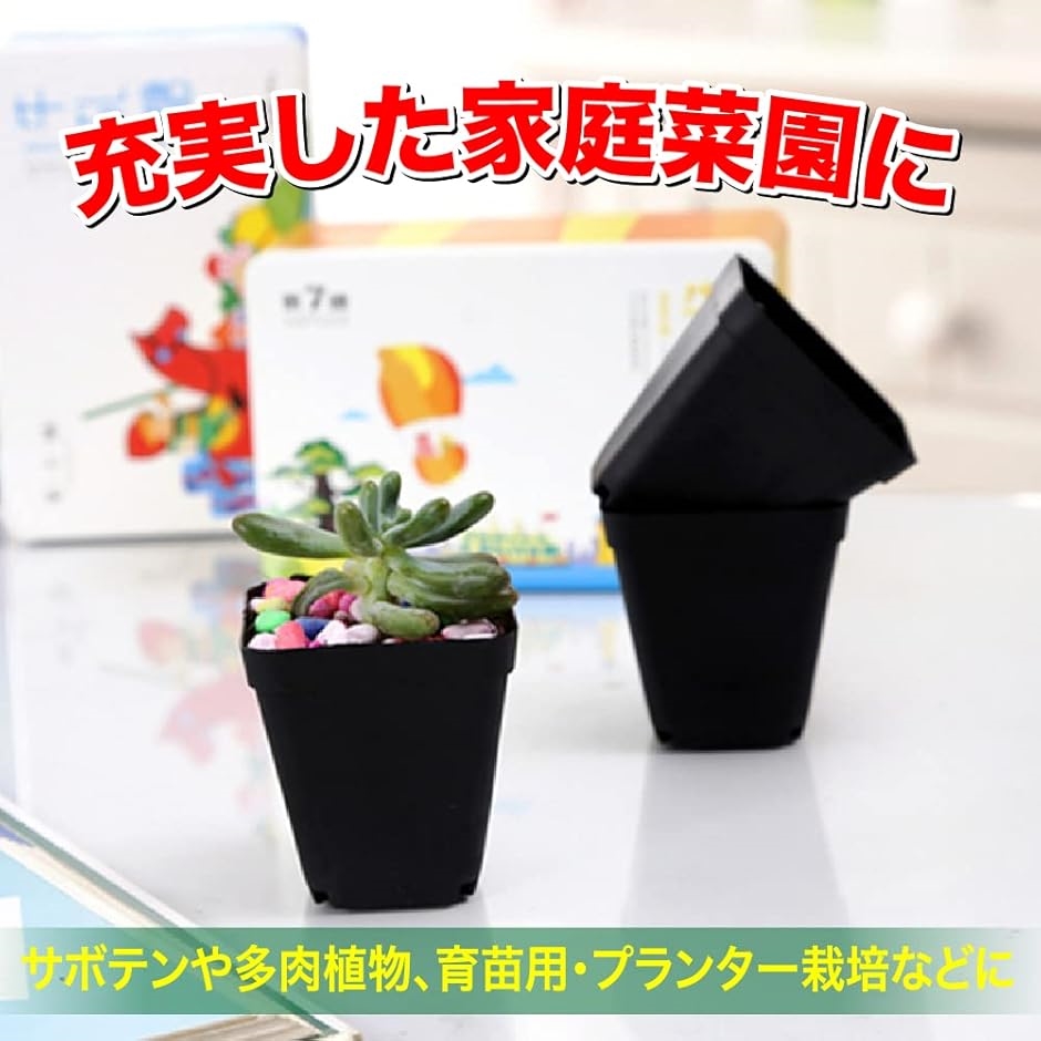 植栽ポット 育苗ポット プランター 家庭菜園 多肉植物 小型 50個セット 四角型(ブラック,  四角型) | ブランド登録なし | 01