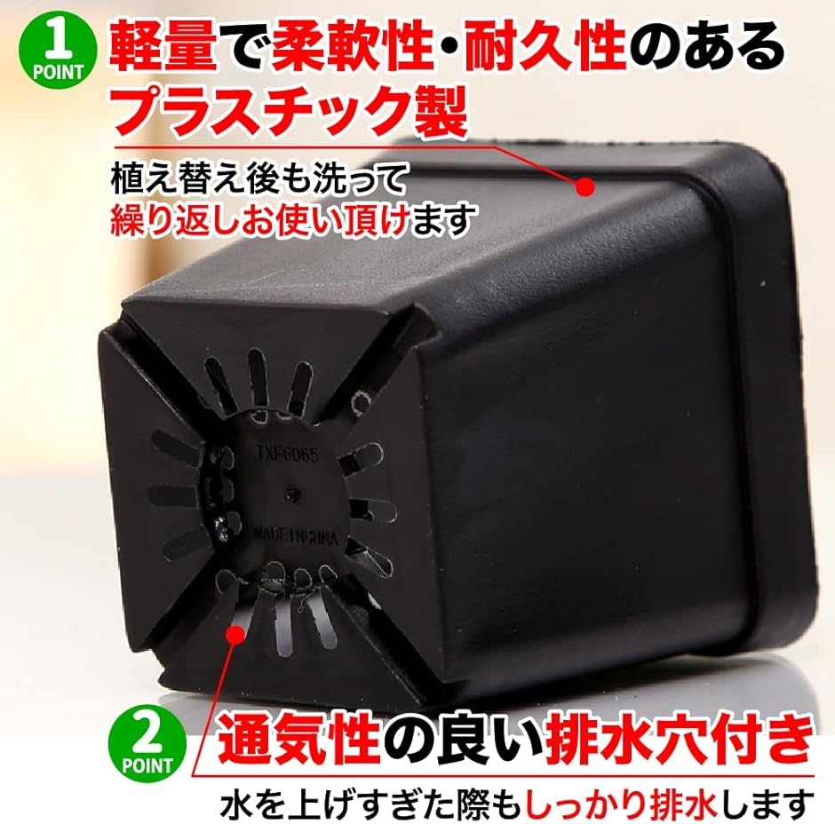 植栽ポット 育苗ポット プランター 家庭菜園 多肉植物 小型 50個セット 四角型(ブラック,  四角型) | ブランド登録なし | 02