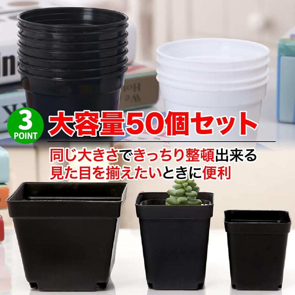 植栽ポット 育苗ポット プランター 家庭菜園 多肉植物 小型 50個セット 四角型(ブラック,  四角型) | ブランド登録なし | 03