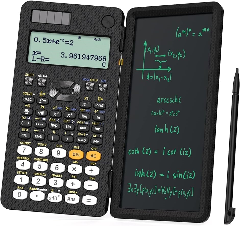 関数電卓 電卓付き電子メモパッド 417関数・機能 微分積分・統計計算・数学自然表示 MDM( 黒,  折りたたみ可)｜sevenleaf
