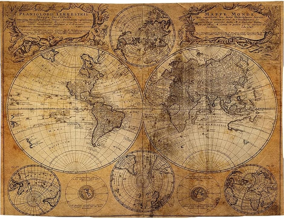 世界地図 ポスター アンティーク マップ ヴィンテージ 壁飾り 布製 ワールドマップ 古地図(150cm?100cm) | ブランド登録なし