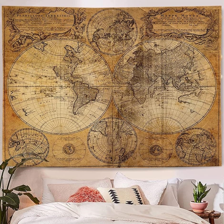 世界地図 ポスター アンティーク マップ ヴィンテージ 壁飾り 布製 ワールドマップ 古地図(150cm?100cm) | ブランド登録なし | 04