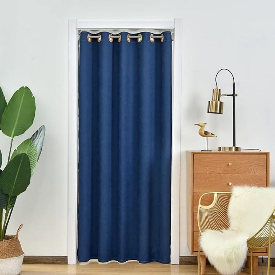 間仕切りカーテン 遮光カーテン 張り棒カーテン 冷暖房効率アップ(ネイビー, 幅150CMｘ長さ200CM)
