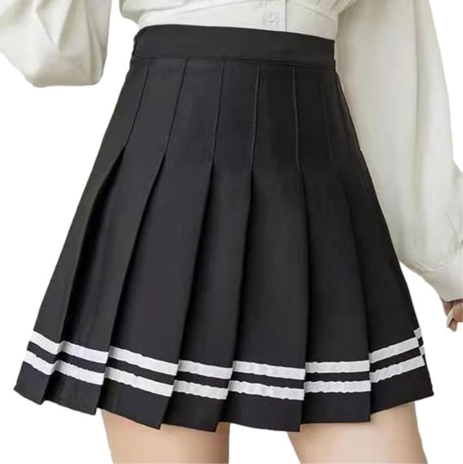 ミニスカート ミニ丈 Aライン ハイウエスト フレア 美脚 ひざ上丈 膝上丈 無地 レディース 短い ショート( ブラック,  M) | ブランド登録なし
