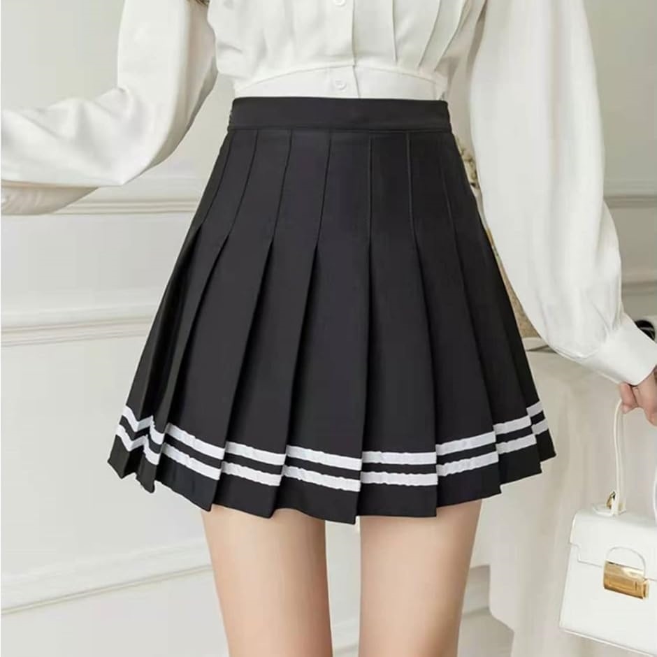 ミニスカート ミニ丈 Aライン ハイウエスト フレア 美脚 ひざ上丈 膝上丈 無地 レディース 短い ショート( ブラック,  M) | ブランド登録なし | 07