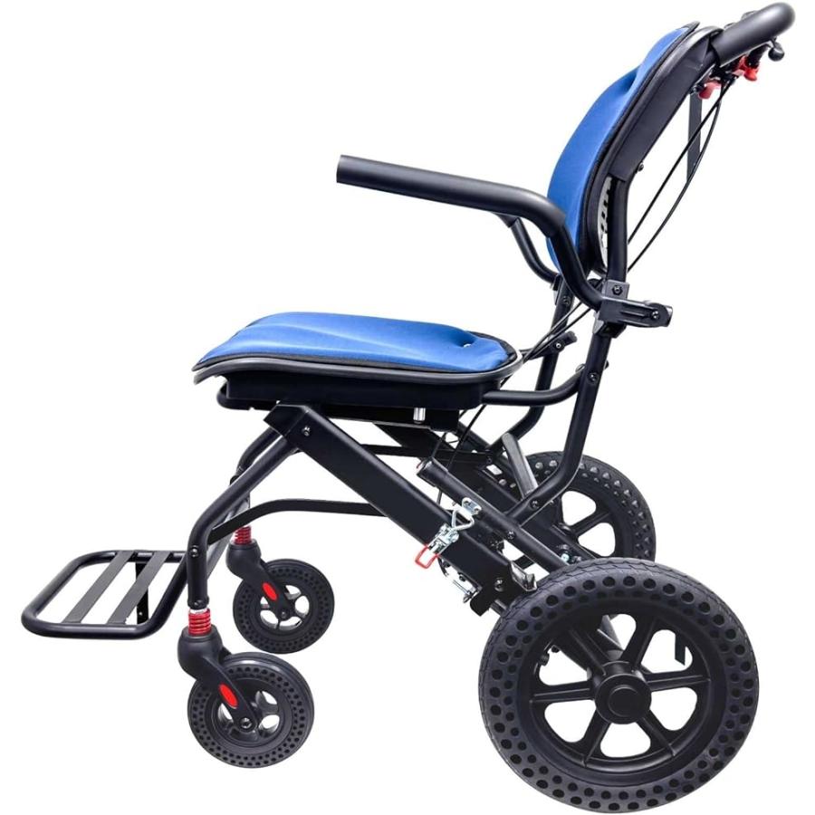 軽量車椅子 介助型 アルミ製 折りたたみ式 コンパクト車椅子 衝撃吸収性 透気性 介護用品 介助ブレーキ付き 外出用 旅行用 MDM( ブルー)