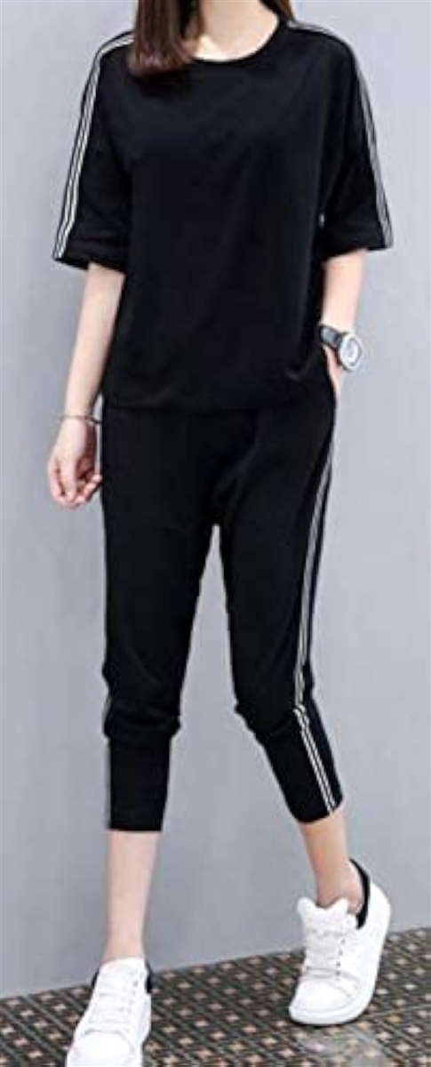 上下 スエットセット セットアップ レディース ブラック( ブラック ブラック,  2XL)