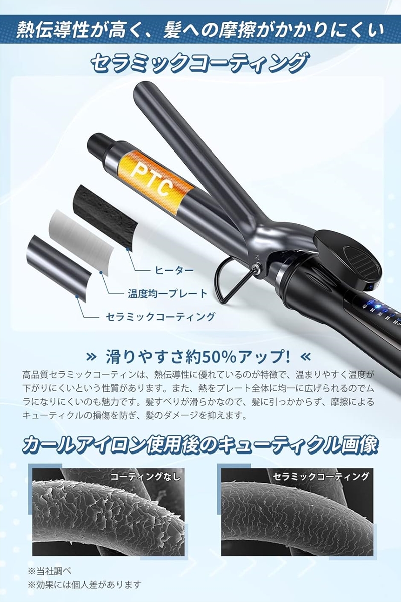 ヘアアイロン カールアイロン コテ カーリングアイロン 5段階温度調整 プロ仕様 MAX220℃ 海外対応 MDM(ブラック,  25mm) | ブランド登録なし | 03