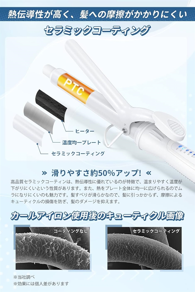 ヘアアイロン カールアイロン コテ カーリングアイロン 5段階温度調整 プロ仕様 MAX220℃ 海外対応 MDM(ホワイト,  19mm) | ブランド登録なし | 03