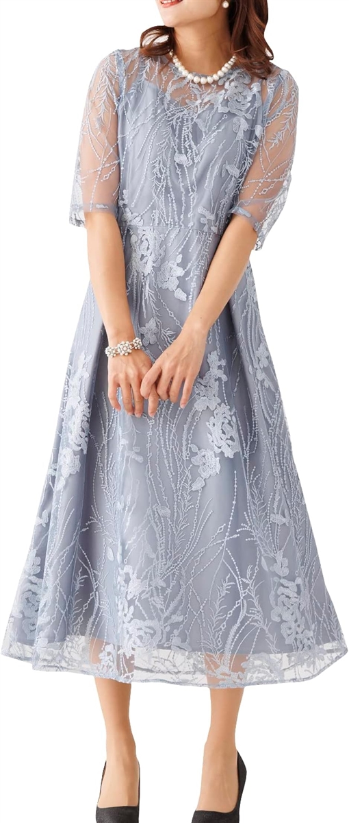 パーティ ワンピース ドレス レディース 結婚式およばれワンピース パーティードレス ブルーグレー( ブルーグレー / 155,  S) | ブランド登録なし