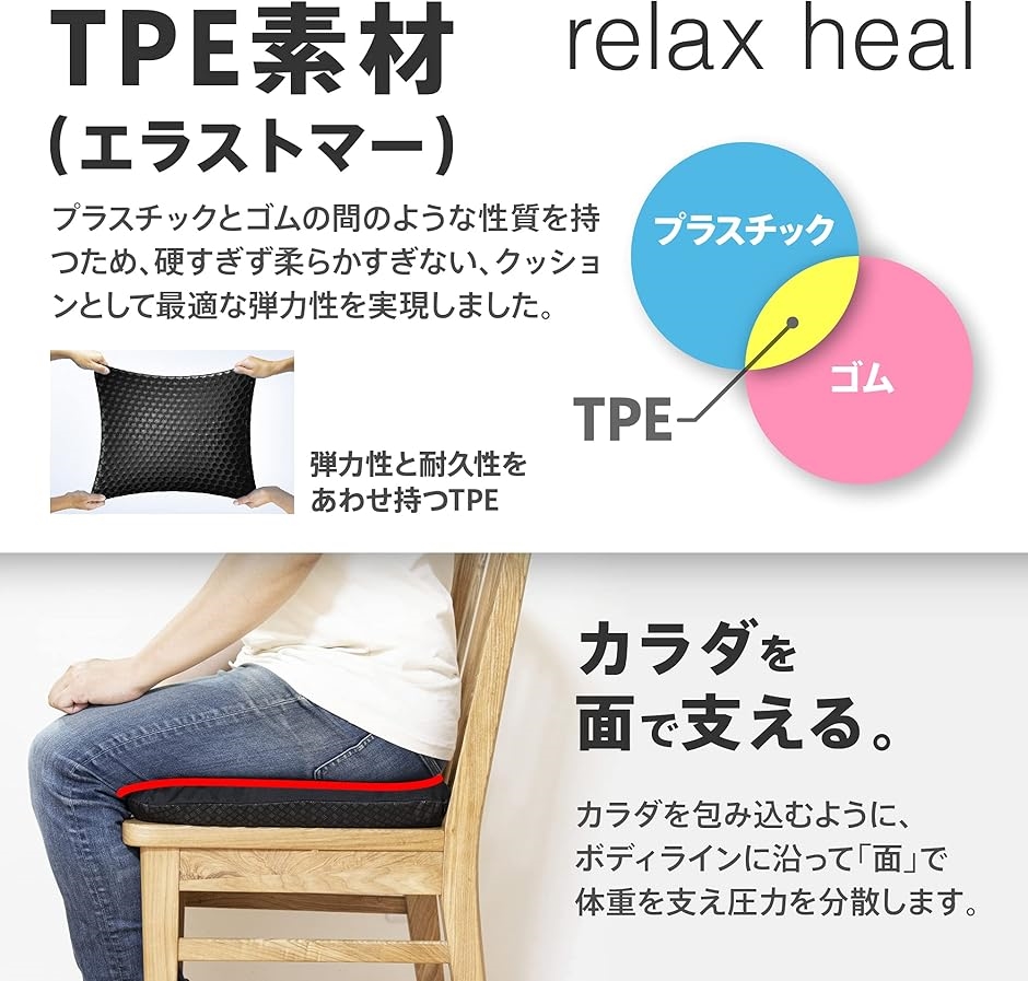 relaxheal ゲルクッション 椅子 お尻が痛くならない ジェルクッション 車 座布団 ゴム(ブラック,  45x45x6cm) | ブランド登録なし | 06
