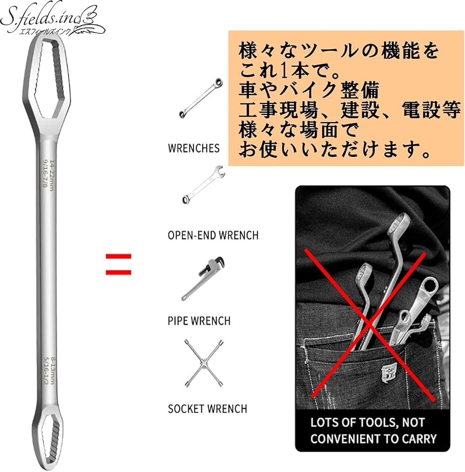 コンビネーションレンチ スパナ 27cm 1本で8mm〜22mm 薄型 自転車