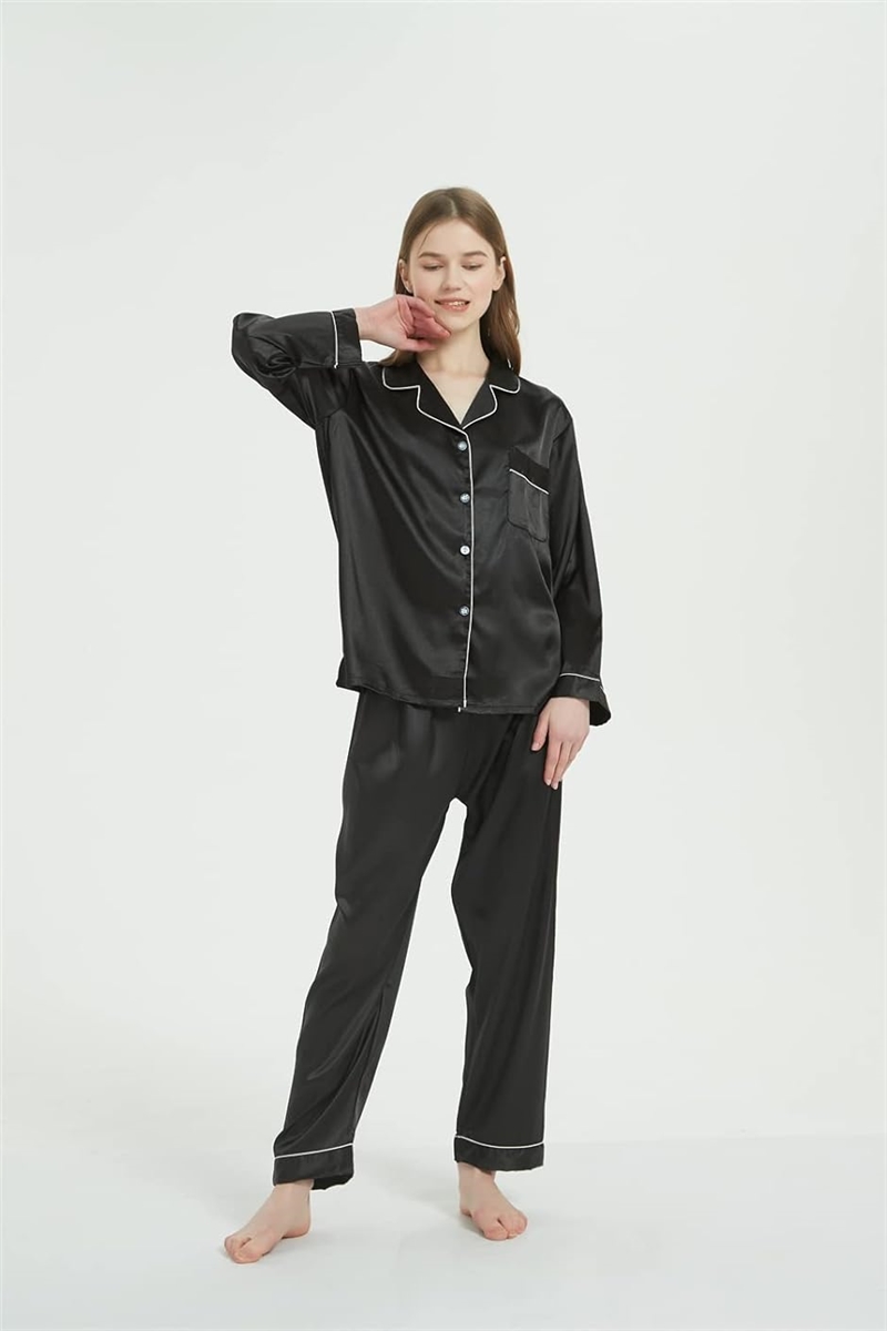レディース パジャマ 上下セット ルームウェア 部屋着 長袖 前開き MDM( ブラック,  XL) | ブランド登録なし | 03