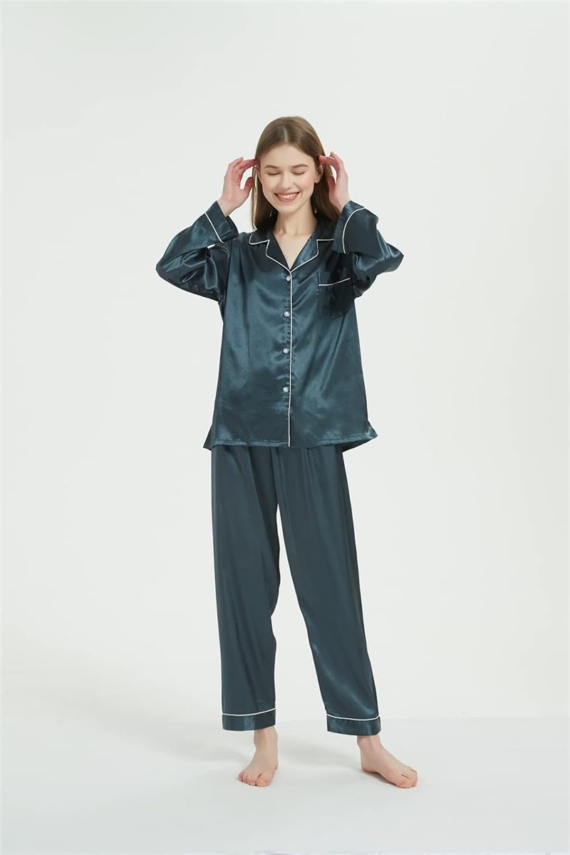 レディース パジャマ 上下セット ルームウェア 部屋着 長袖 前開き MDM( ダークグリーン,  XL) | ブランド登録なし | 01