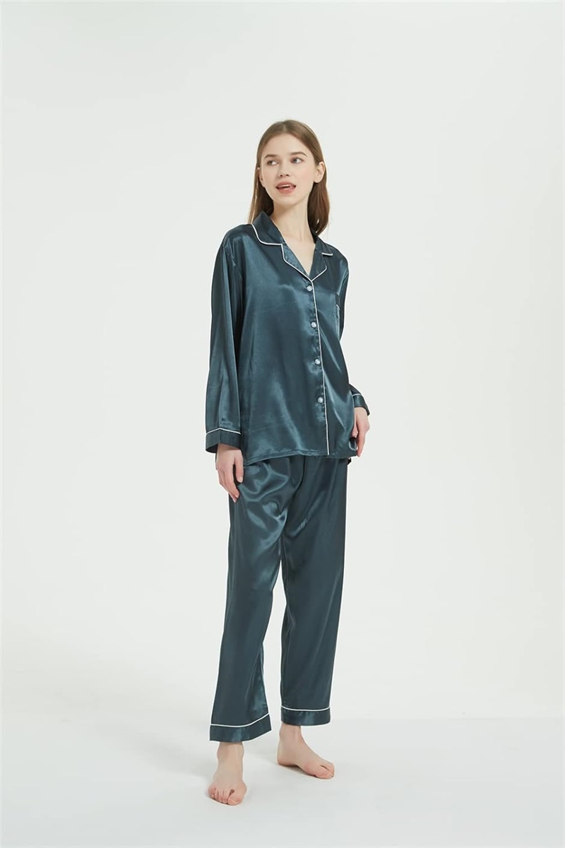 レディース パジャマ 上下セット ルームウェア 部屋着 長袖 前開き MDM( ダークグリーン,  XL) | ブランド登録なし | 02