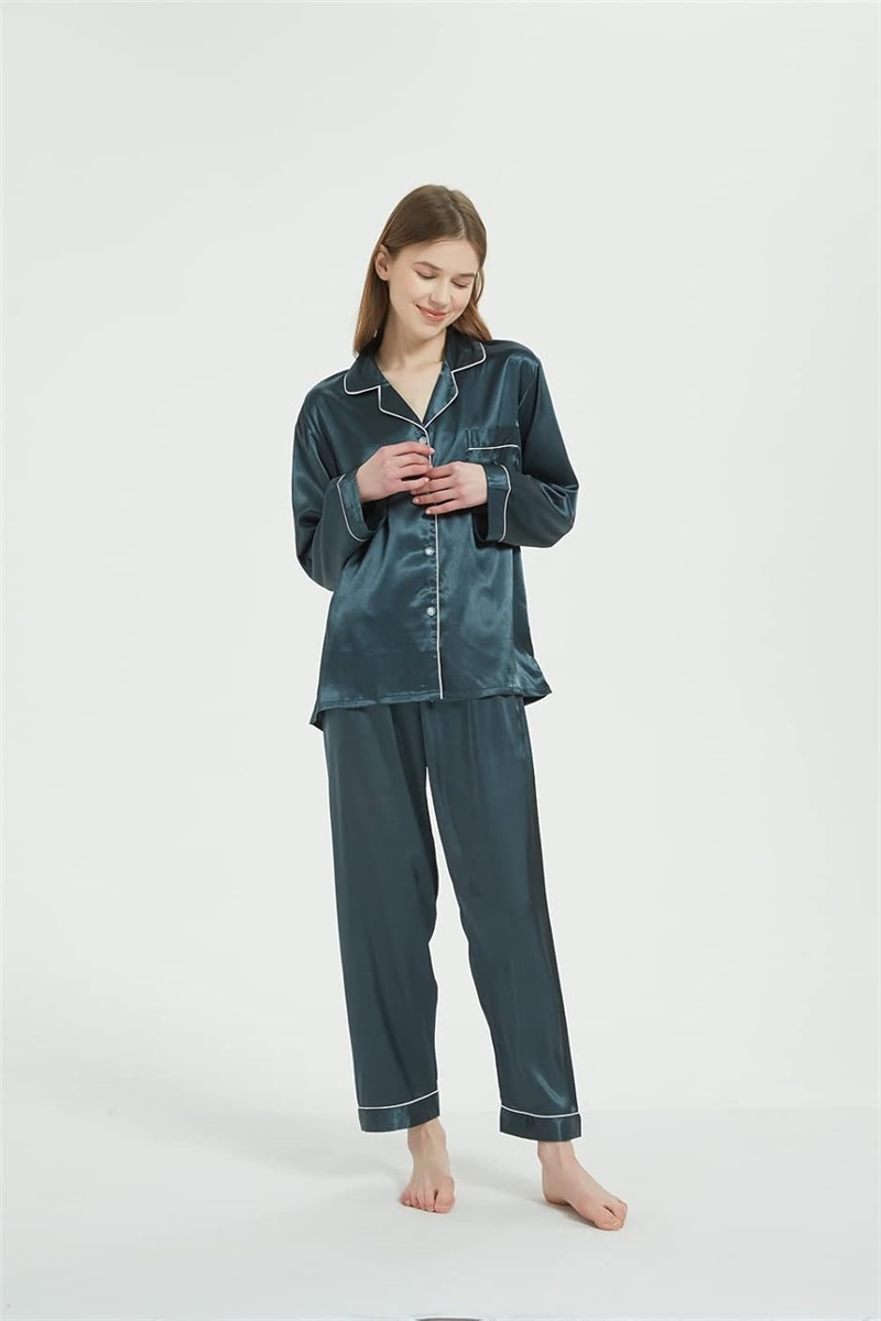 レディース パジャマ 上下セット ルームウェア 部屋着 長袖 前開き MDM( ダークグリーン,  XL) | ブランド登録なし | 03