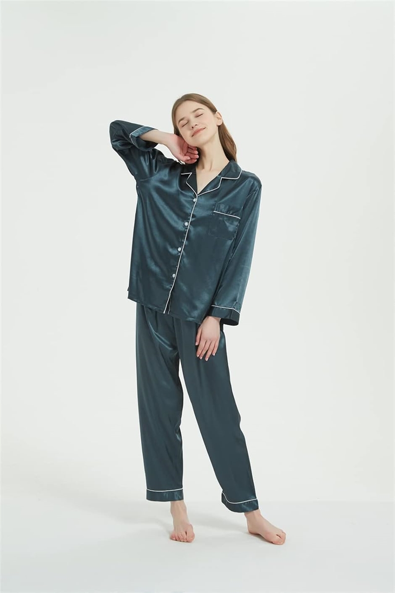 レディース パジャマ 上下セット ルームウェア 部屋着 長袖 前開き MDM( ダークグリーン,  XL) | ブランド登録なし | 04