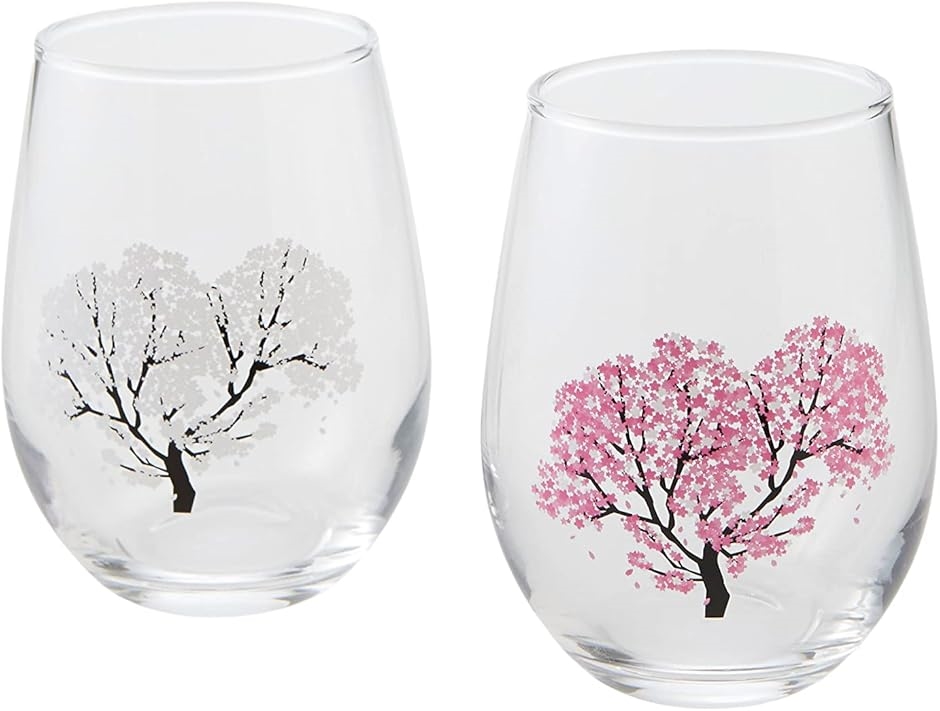 温度をデザインに 冷感桜 フリーグラス ペアセット 温度で変化 おしゃれ 春 花見 贈り物 プレゼント 結婚祝い 日本酒 ビール(透明)｜セブンリーフ