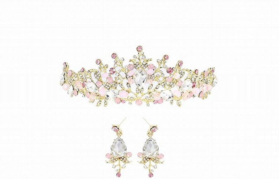 ティアラ 王冠 ウエディング ヘッドドレス カチューシャ 髪飾り 結婚式 花嫁( ピンク)