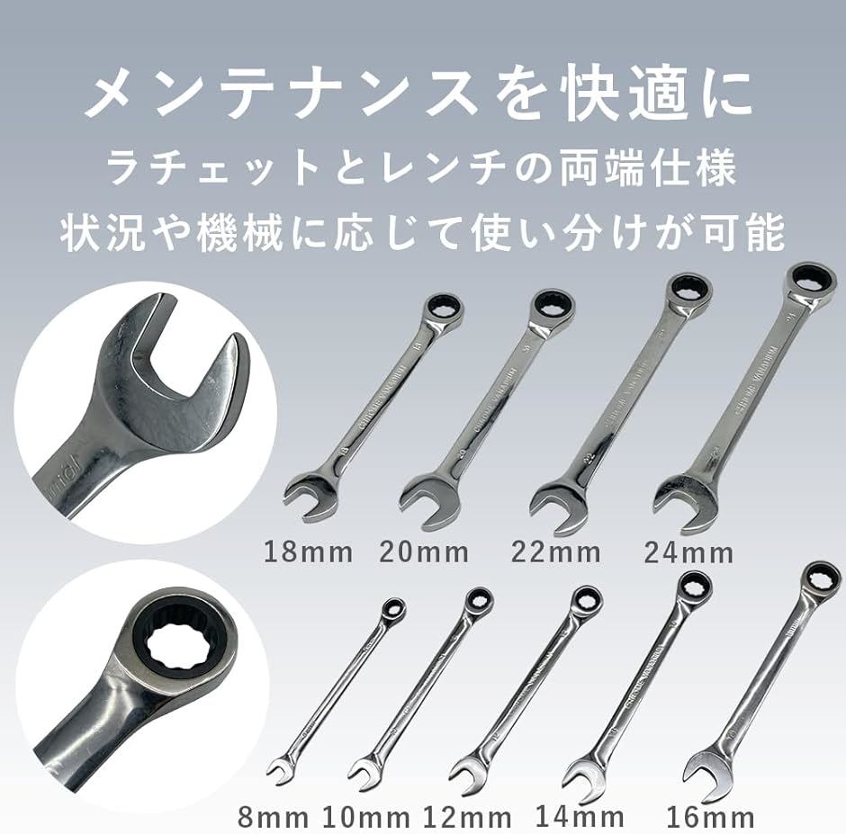 ラチェットめがねレンチ メガネレンチ ボルト ナット締結 工具 自動車 バイク 修理 二面幅(シルバー,  18mm) | ブランド登録なし | 01