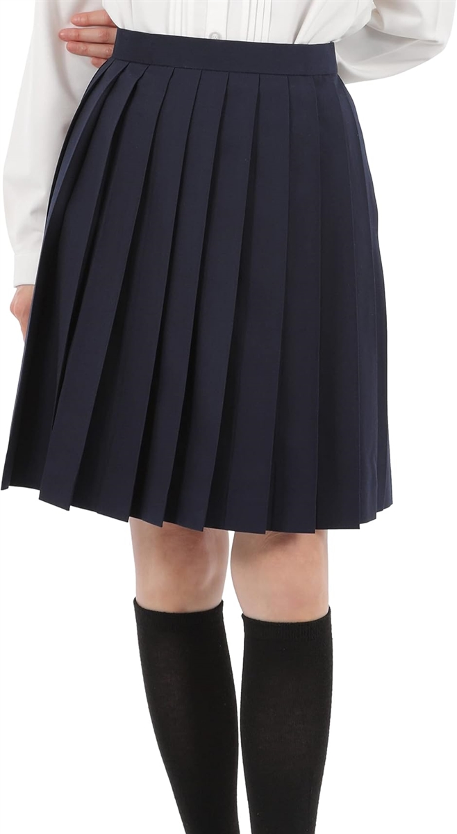 プリーツスカート 無地 学生 制服 車ヒダ スクールユニフォーム 女子高生 中学 e210( ネイビー 48cm,  L) | ブランド登録なし