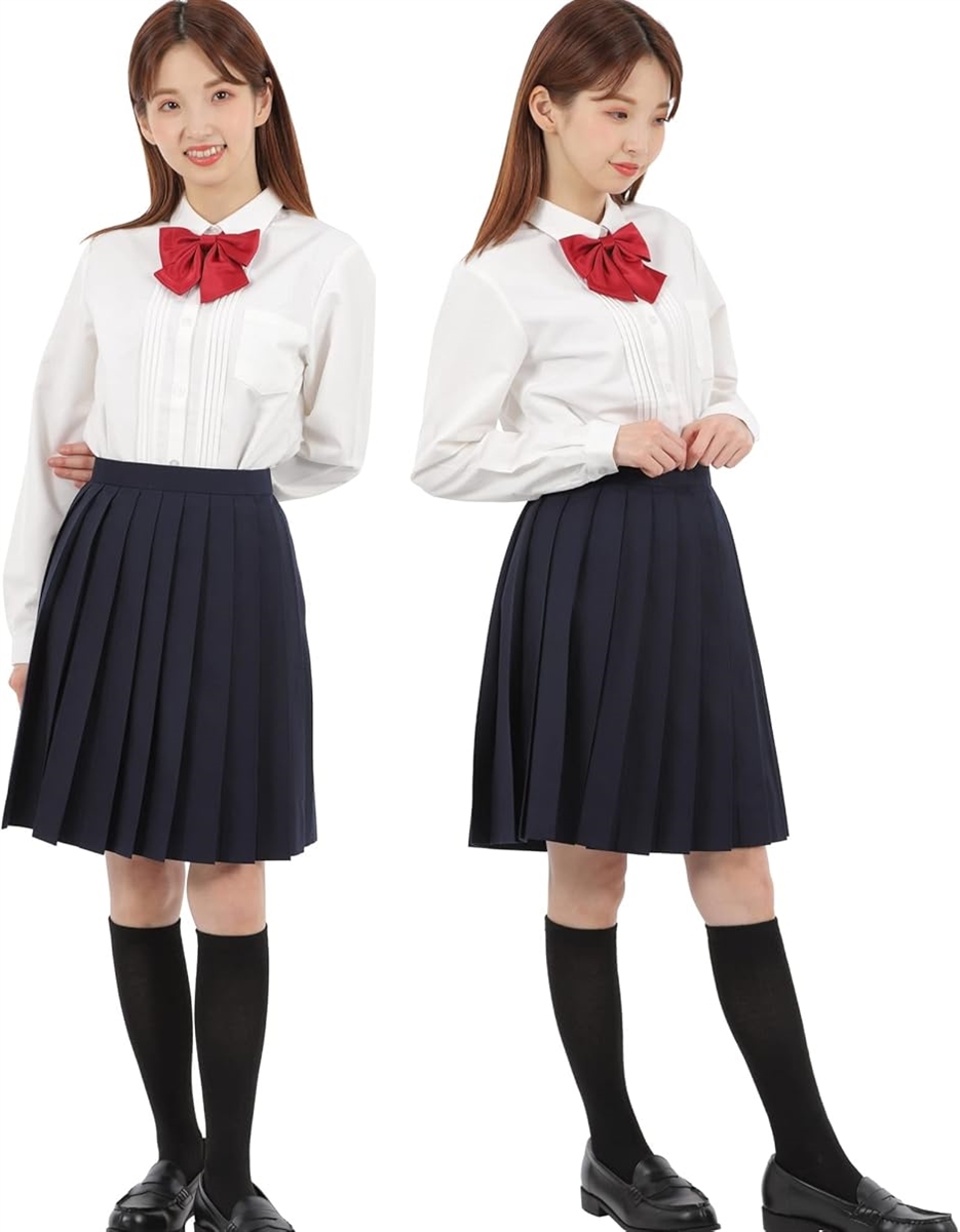 プリーツスカート 無地 学生 制服 車ヒダ スクールユニフォーム 女子高生 中学 e210( ネイビー 48cm,  L) | ブランド登録なし | 07