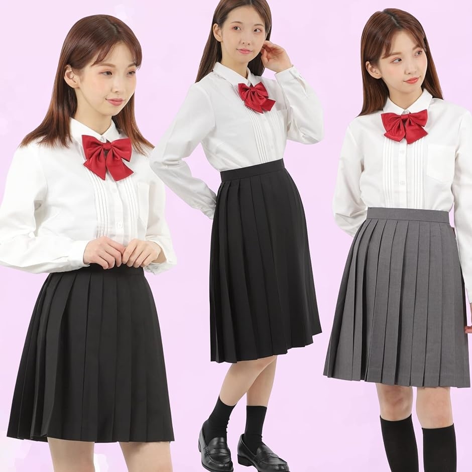 プリーツスカート 無地 学生 制服 車ヒダ スクールユニフォーム 女子高生 中学 e210( ネイビー 48cm,  L) | ブランド登録なし | 08