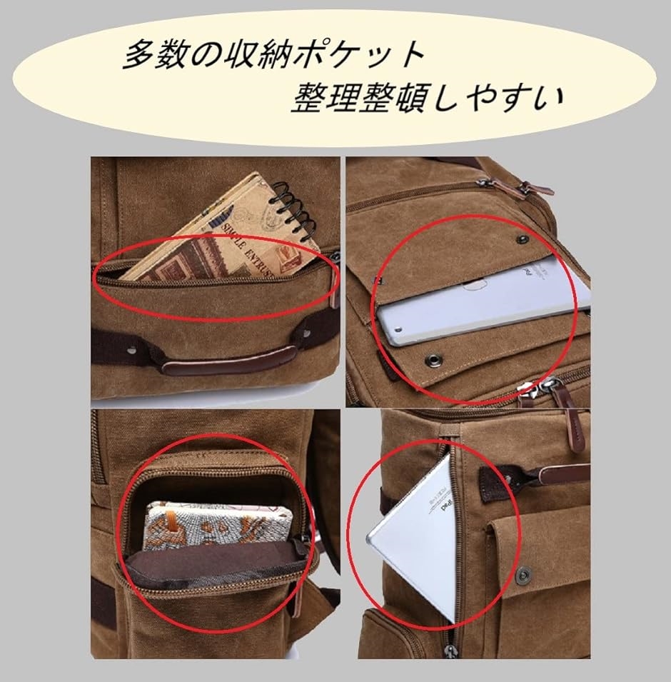 リュック メンズ ビジネスリュック バックパック 帆布 大容量 ヴィンテージ 人気 A4(ブラウン) | ブランド登録なし | 05