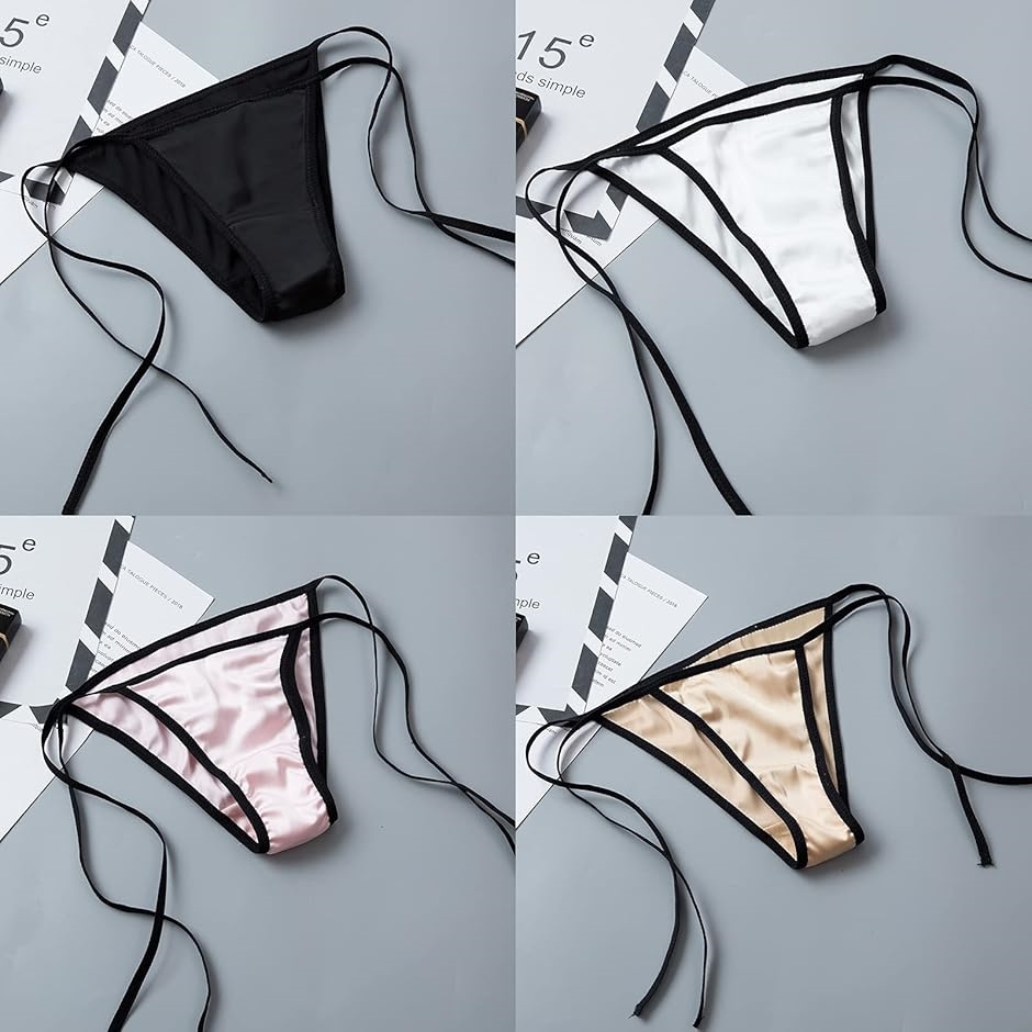 4枚セット サテン生地 ひもパン パンティ レディース ショーツ 紐パン パンツ 下着 セクシー かわいい 女性 調節可能( L) | ブランド登録なし | 01