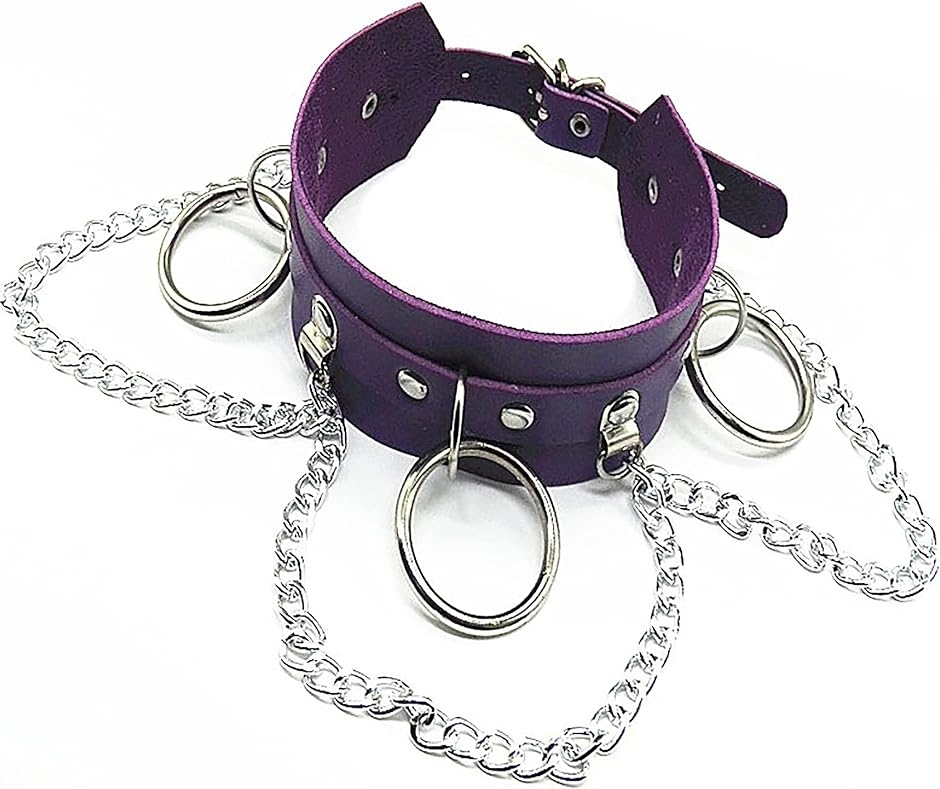 チョーカー ネックレス 3リング パンク ゴスロリ ファッション 首輪 チェーン パープル( 紫(パープル))