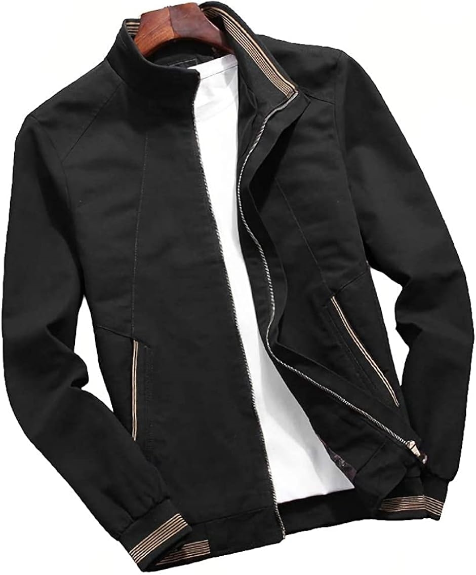 アスペルシオ ブルゾン ジップ ノーカラー ジャンパー メンズ ジャケット( オフブラック,  2XL) | ブランド登録なし