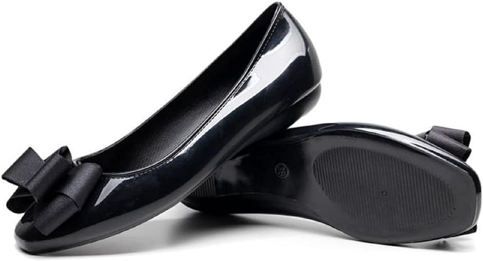 レディース パンプス レイン Cm 防水 ブラック ローヒール エナメル リボン フォーマル おしゃれ シューズ ぺたんこ 軽量 靴 バレエ 23 0