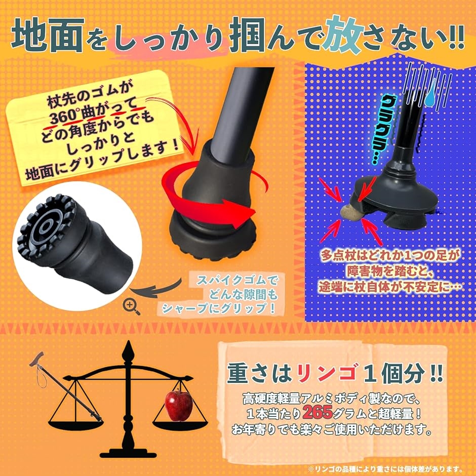 杖 つえ ステッキ 伸縮式 ミリ単位で高さ調整できる 身長120cm-196cm対応 62.5cm-100cm 木製 黒(ブラック) | ブランド登録なし | 03