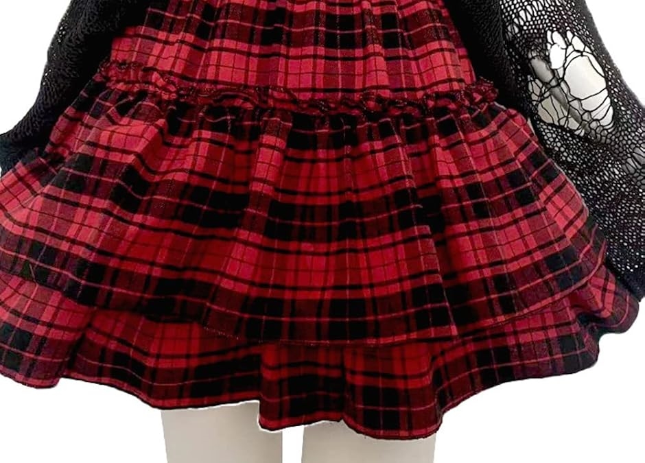 フリフリ ウエストゴム スカート レッグカバー セット フリーサイズ( A/赤黒チェック,  フリーサイズ) | ブランド登録なし | 03