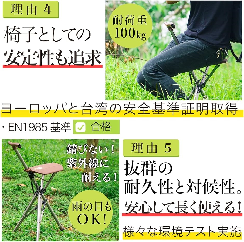 杖 椅子 ステッキチェア 杖椅子 椅子になる杖(ブラック,  杖の長さ：88cm) | ブランド登録なし | 04