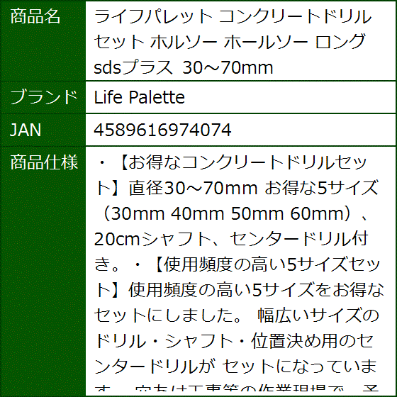 ライフパレット コンクリートドリルセット ホルソー ホールソー