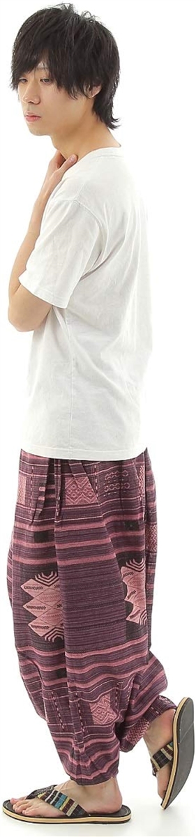 OKI オキ サルエルパンツ アラジンパンツ タイパンツ 民族柄 メンズ ユニセックス( エスニックパープル,  Free Size) | ブランド登録なし | 04