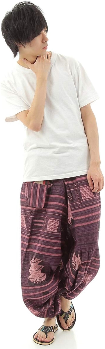 OKI オキ サルエルパンツ アラジンパンツ タイパンツ 民族柄 メンズ ユニセックス( エスニックパープル,  Free Size) | ブランド登録なし | 05
