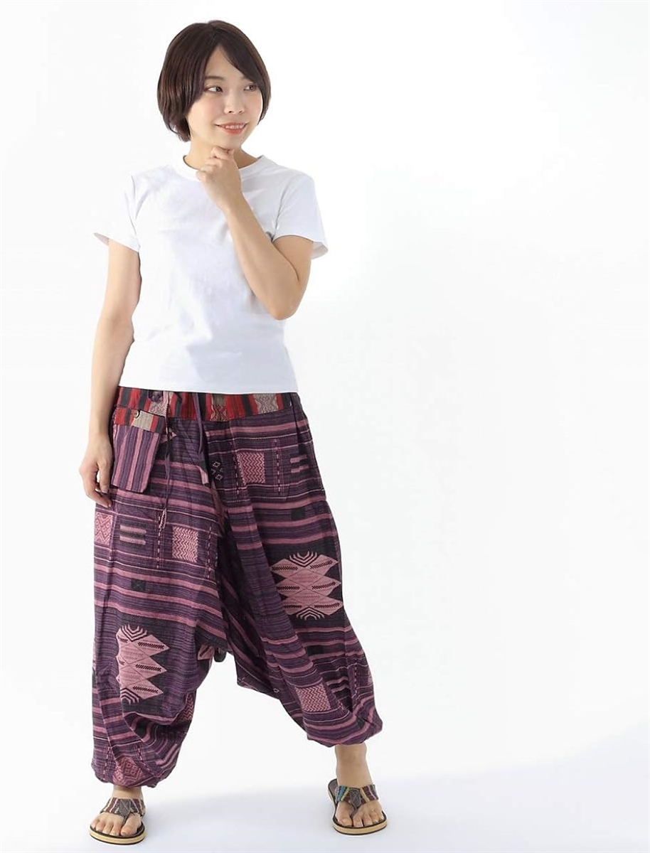 OKI オキ サルエルパンツ アラジンパンツ タイパンツ 民族柄 メンズ ユニセックス( エスニックパープル,  Free Size) | ブランド登録なし | 07