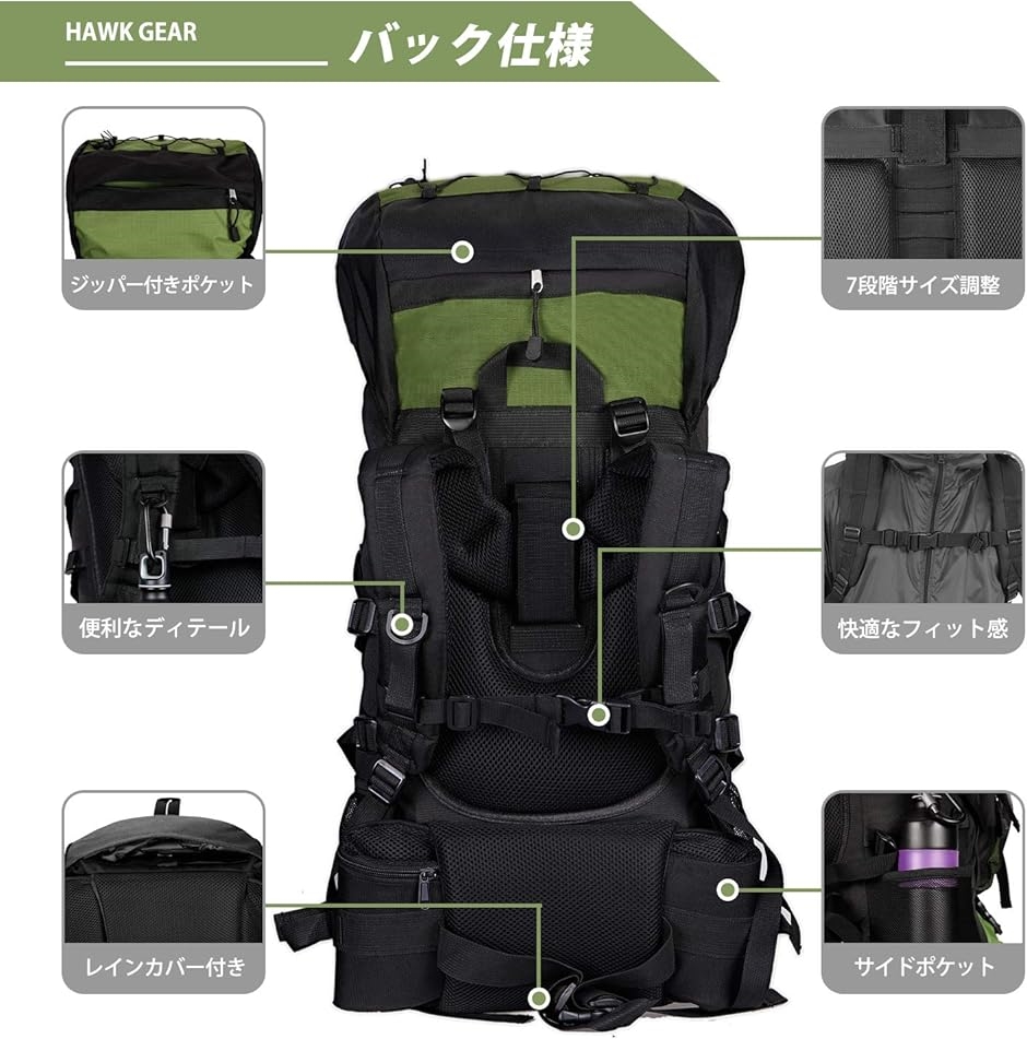バックパック 55L 防水 大容量 レインカバー ザック 長期旅行 防災 災害( カモフラージュ,  Free Size) | ブランド登録なし | 02