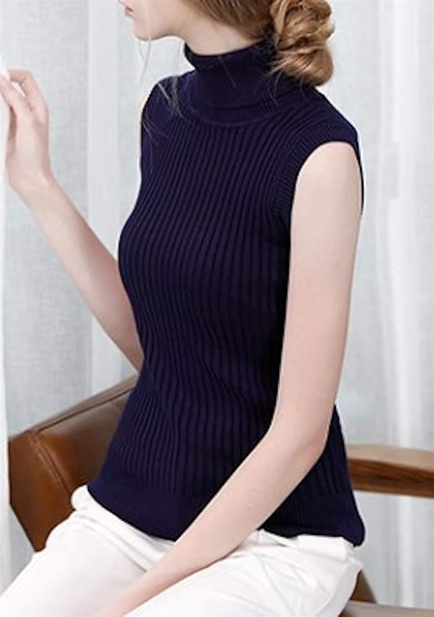 タートルネック ノースリーブ リブニット セーター ハイネック トップス レディース( ホワイト,  Free Size) | ブランド登録なし | 04