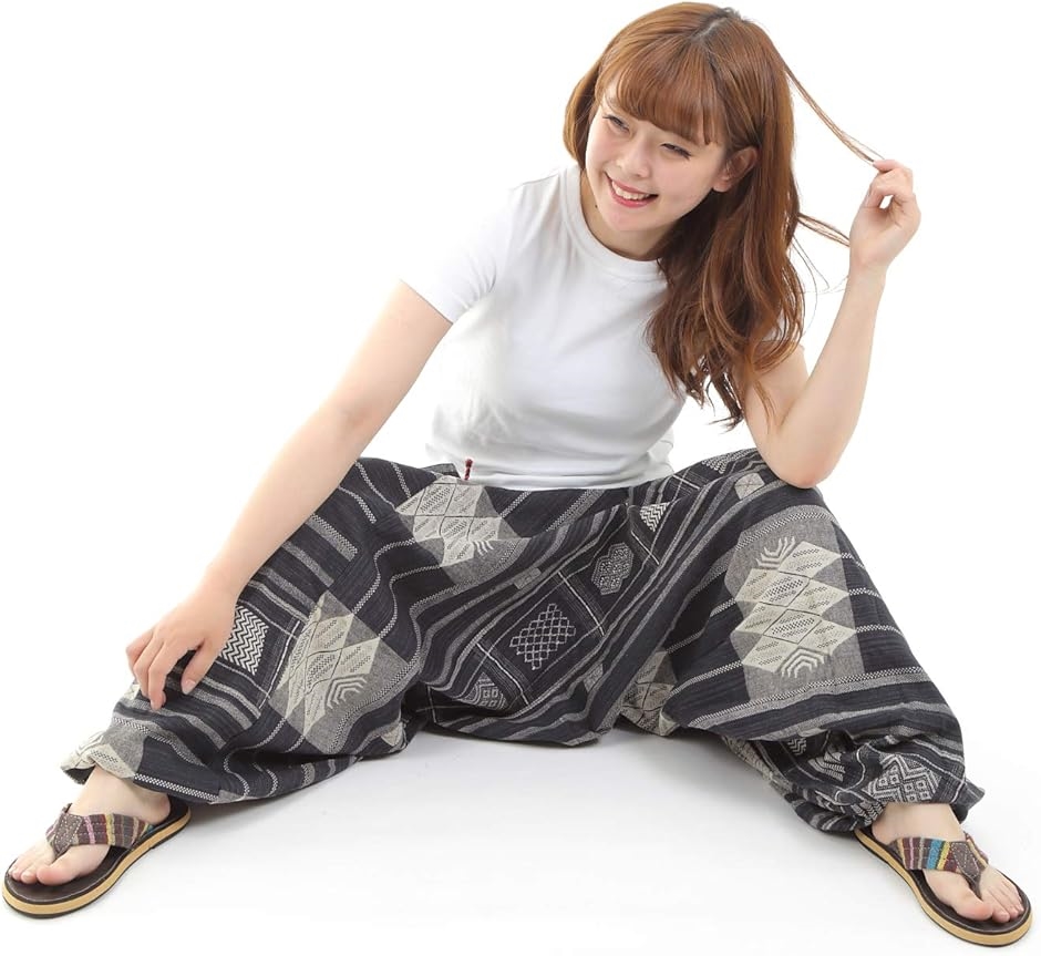 OKI オキ サルエルパンツ アラジンパンツ タイパンツ 民族柄 メンズ ユニセックス( エスニックブラック,  Free Size) | ブランド登録なし | 07