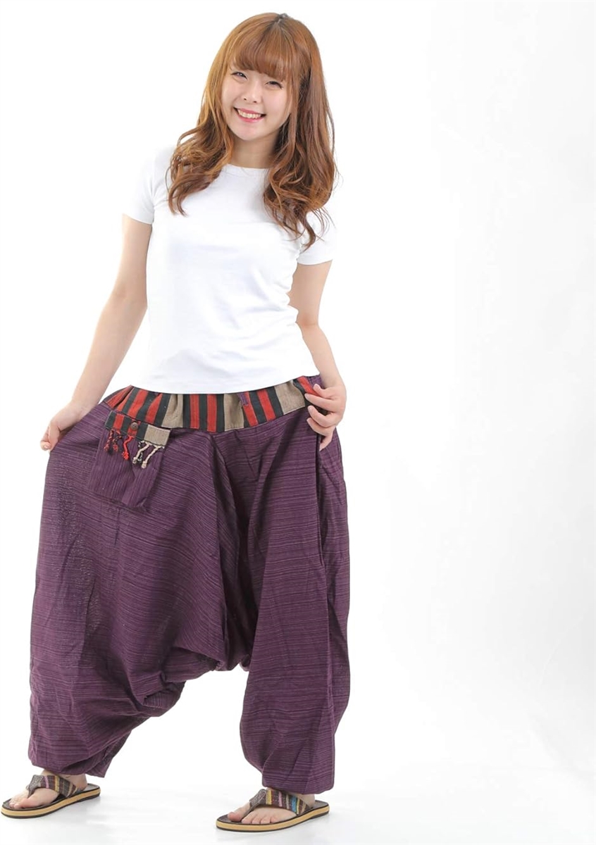 OKI オキ サルエルパンツ アラジンパンツ タイパンツ 民族柄 メンズ ユニセックス( パープル,  Free Size) | ブランド登録なし | 06
