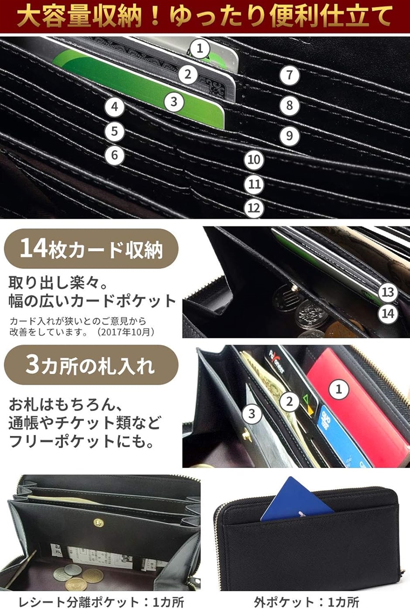 牛革 長財布 ラウンドファスナー ギャルソンウォレット 大きく開く 小銭入れ メンズ レディース( イエロー) | ブランド登録なし | 04