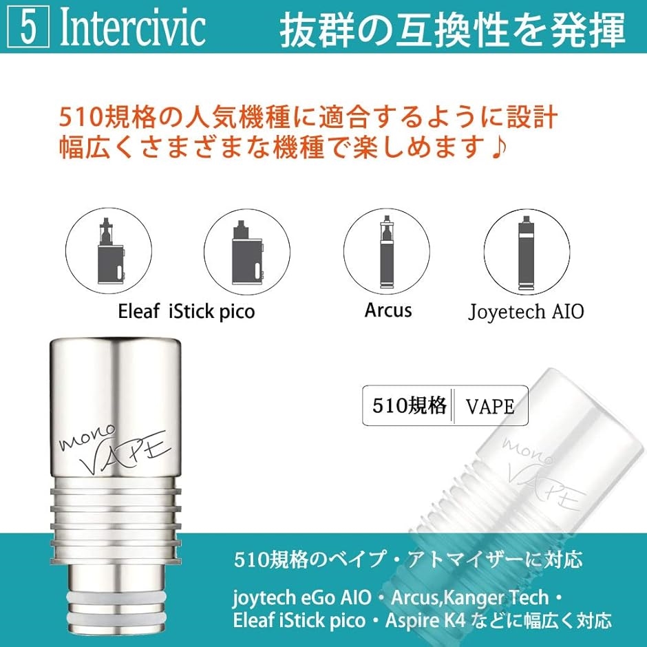 ドリップチップ マウスピース 510規格 drip tip スピットバック 防止 アトマイザー バルカンホール mv013( SIL) | ブランド登録なし | 05