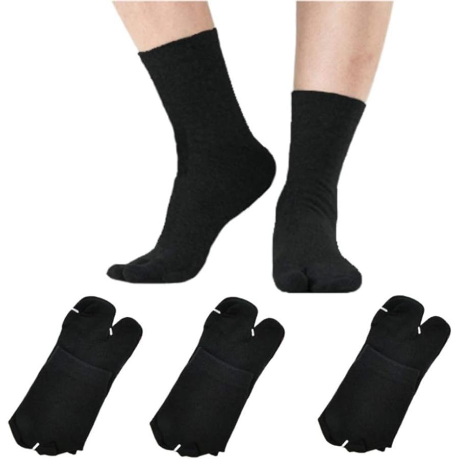ソックス 靴下 メンズ 足袋 2本指ソックス 抗菌防臭 吸汗速乾 通気 性抜群 綿( ブラック3足セット,  25.0-28.0 cm)